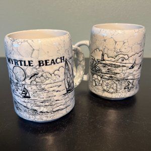 Pair of MYRTLE BEACH SC Marbleized Souvenir Mugs ~ Coastline ~ Sailboat ~ Shells